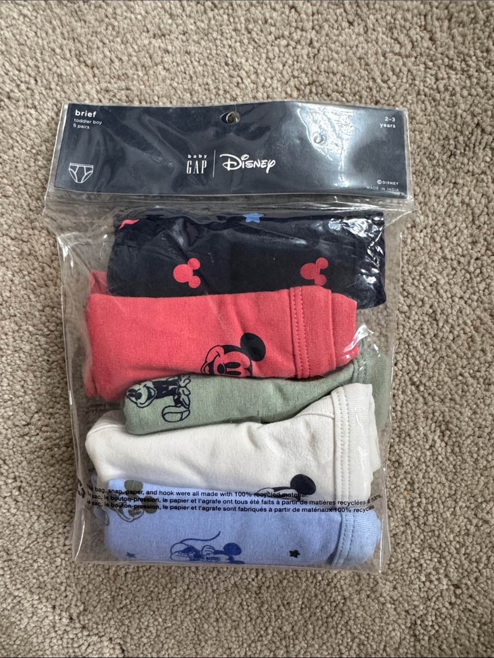 GAP Disney Mickey Kids Briefs - Navy, Coral, Sage, Cream, Light Blue